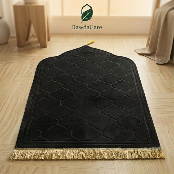 Tapis de prière épais à franges en flanelle douce, coloris noir